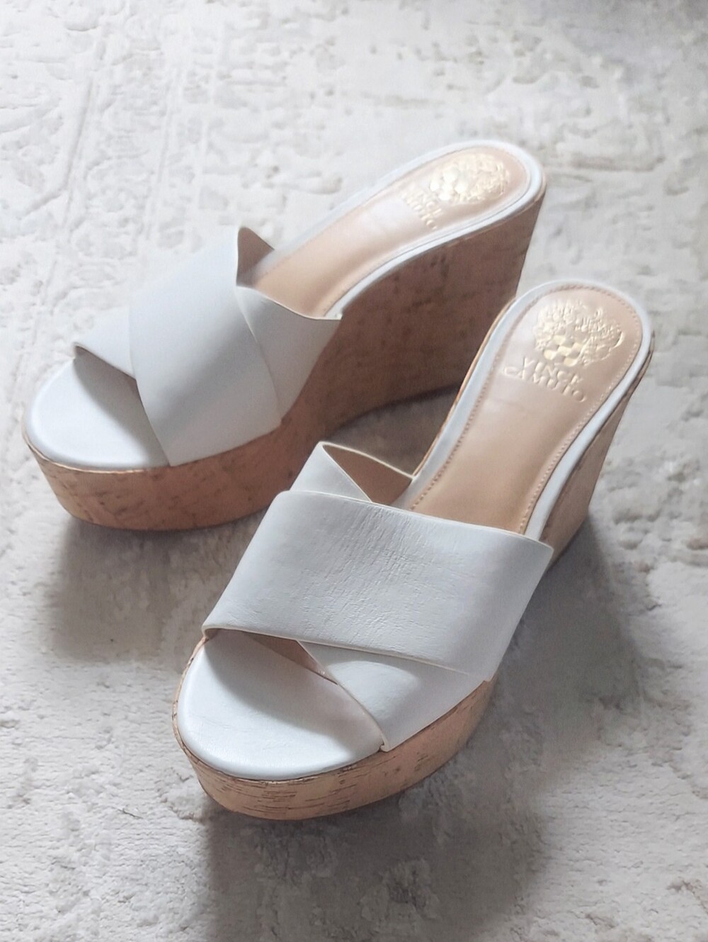 Vince Camuto White Cork Wedge Platform Slide Sandals 8.5M